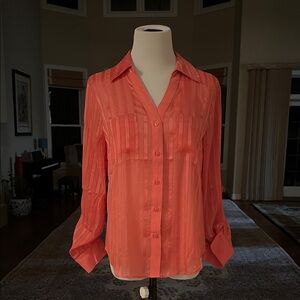 White House Black Market Coral Button-Down Silk Blouse